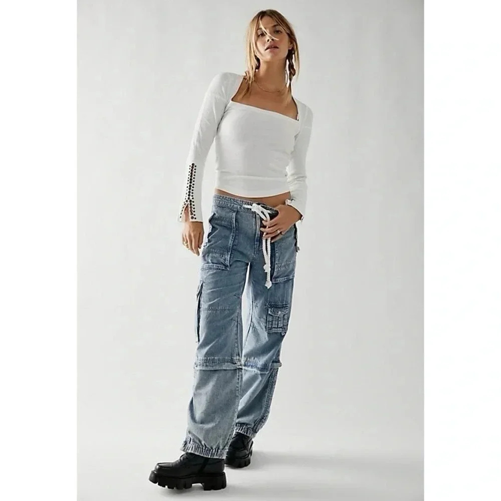 NWT Free People South Bay Wide-Leg Drawstring Jeans Blue XL - Picture 17 of 17